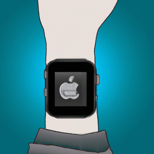 High-tech style vector art of a person wearing an Apple Watch with an iPhone featuring the iOS 16.6 logo in the background.