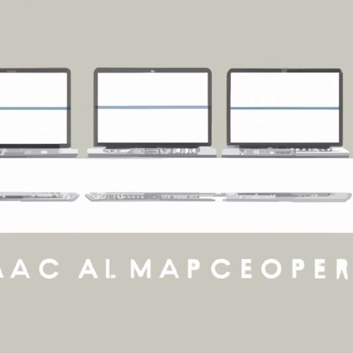 vector art of multiple MacBook Air models lined up in a row with specs written next to them.