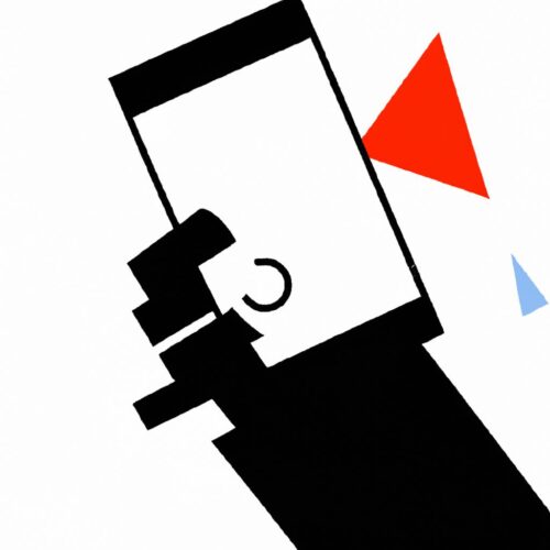 geometric art illustration of a hand holding an iPhone with a crop tool on the screen.