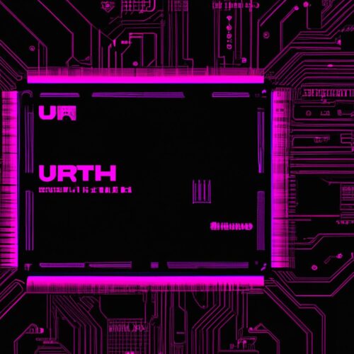 Synthwave vector art of a circuit board with the M2 Ultra chip highlighted.