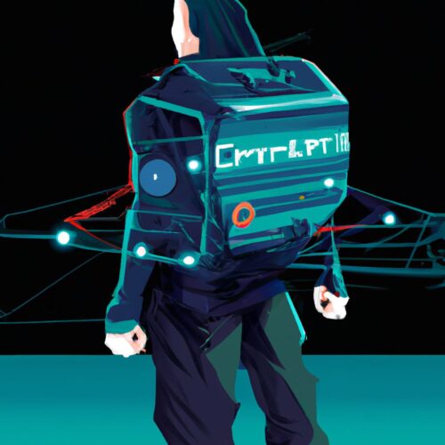 A futuristic vector art of a person wearing the Cypress Hero backpack with a glowing location module.